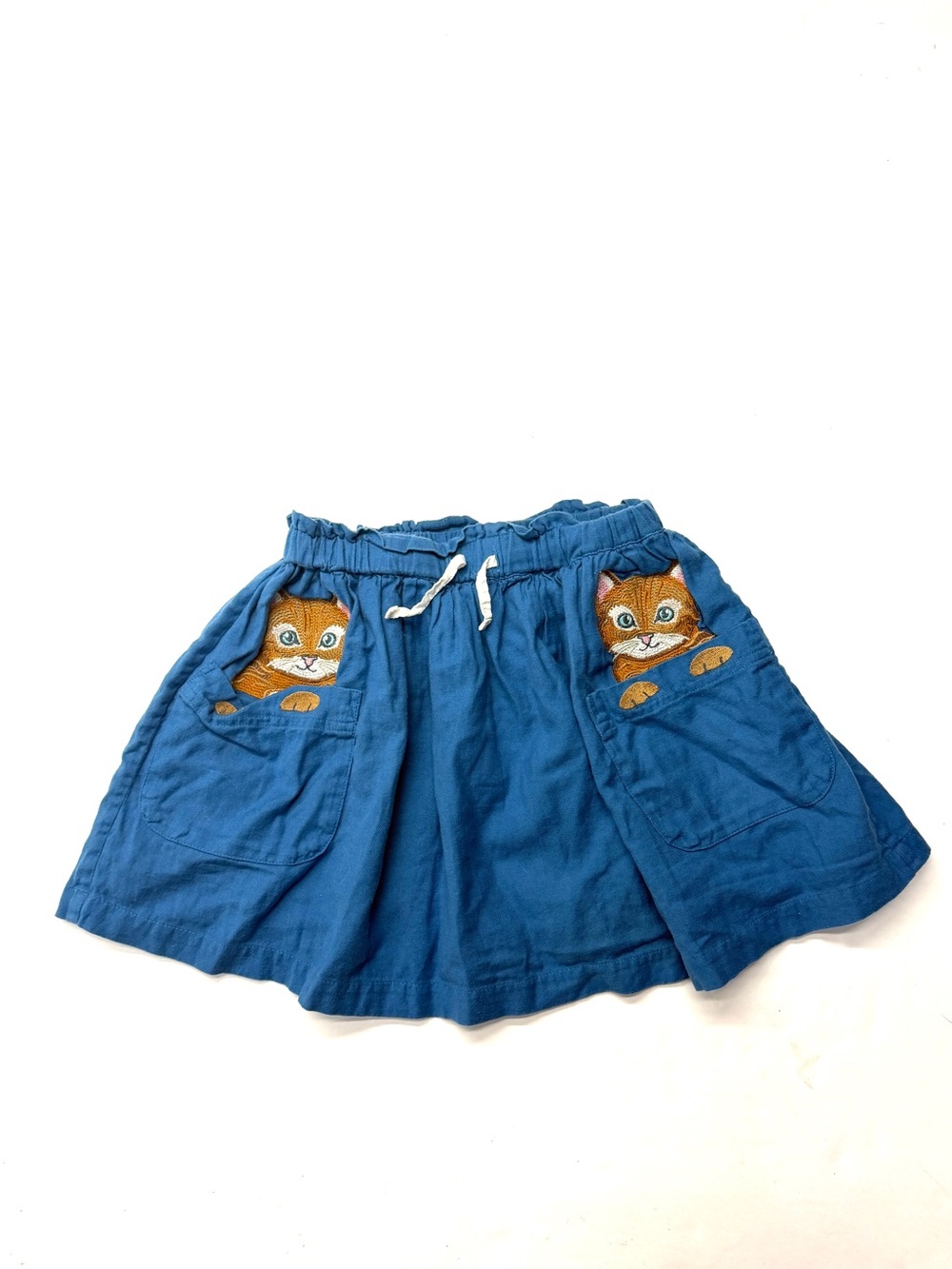 Mini Boden Twirl Blue Skirt with Kitty Cat Pocket Appliqué Lined